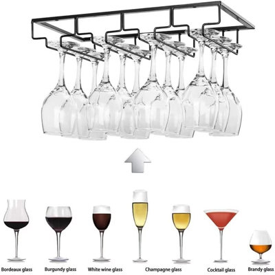 Black 4 Rows Tall Wine Glass Holder, Iron Upside Down Bar Home Wine Glass Holder
