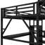 Grand lit mezzanine avec bureau, station de charge, garde-robe et éclairage, fabrication en métal, garde-robe d'escalier à finition noire, noir, grande capacité