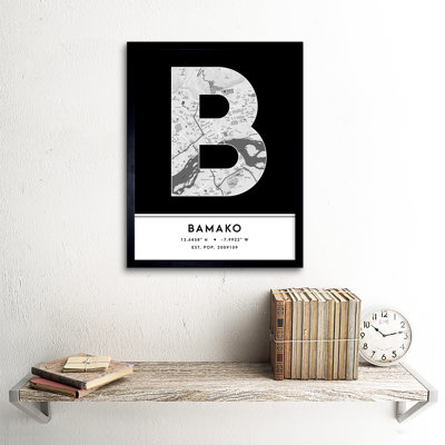 Bamako City Map Bamako Black & White - Single Picture Frame Typography