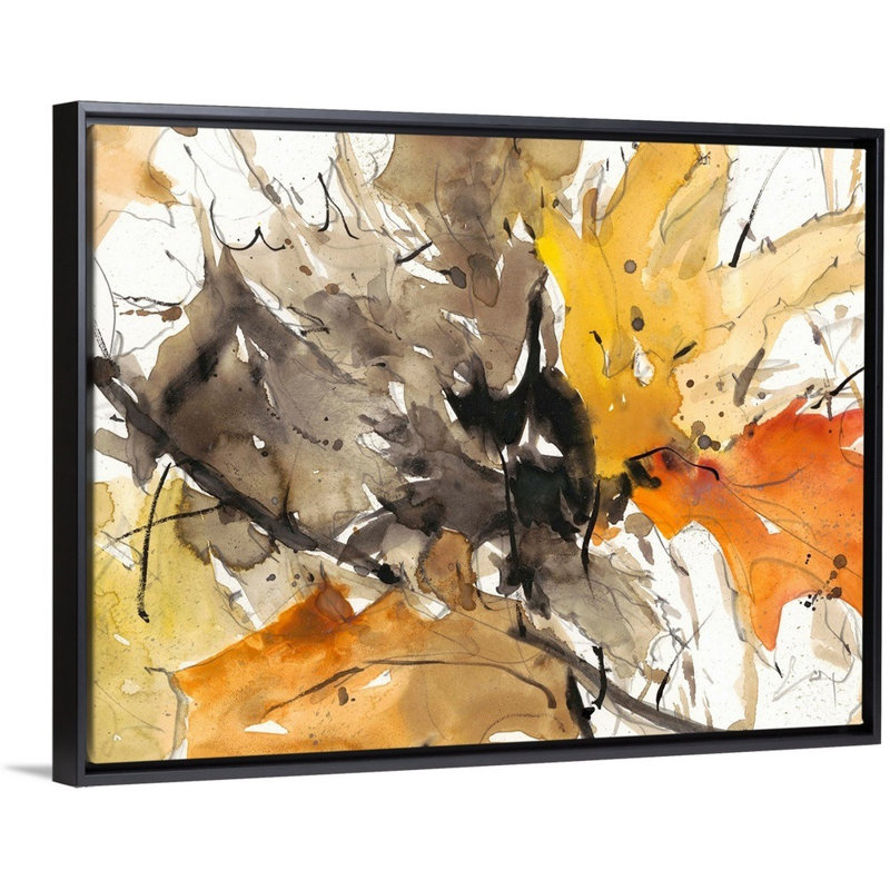 Aquarelle, feuilles d'automne II, art mural, Toile avec cadre noir, H 20 po x l 26 po