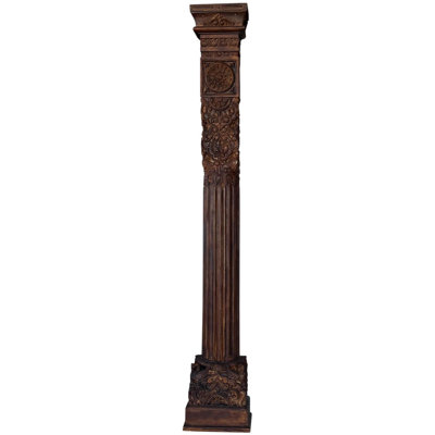 94" Antique Teak Hand Carved Wood Pillars, Set of 2 Indian Wall Art Decor