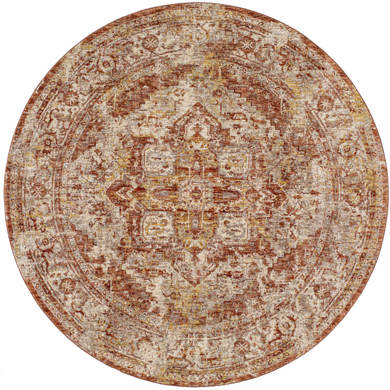 Tapis oriental safran / pêche Yatendra, Rond 6 pi 7 po