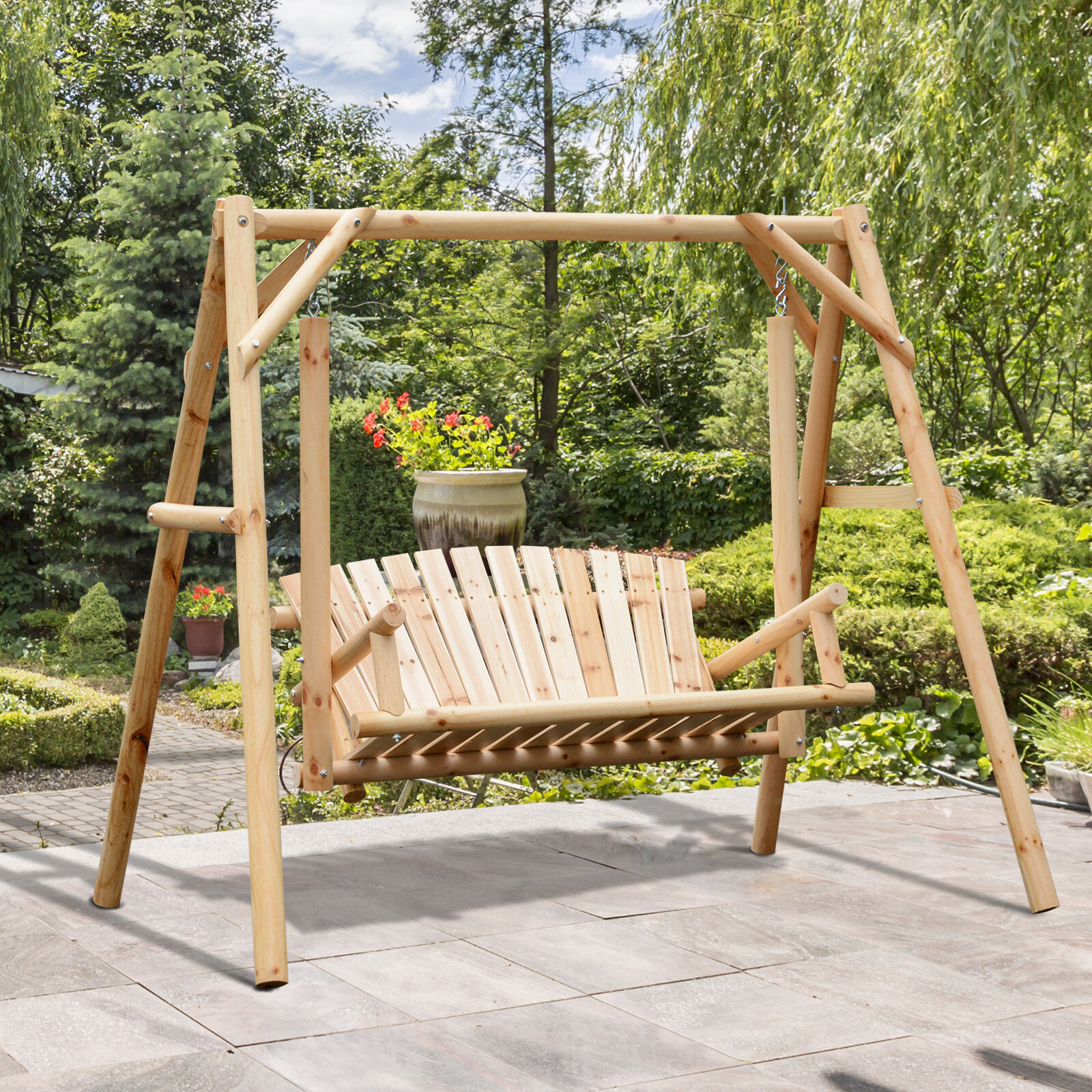 Lessman 2 Person Solid Wood Porch Swing