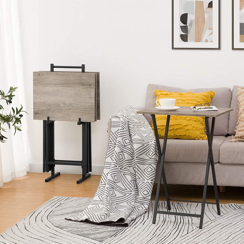 Kearra TV Tray Table Set with Stand, Gray/Black
