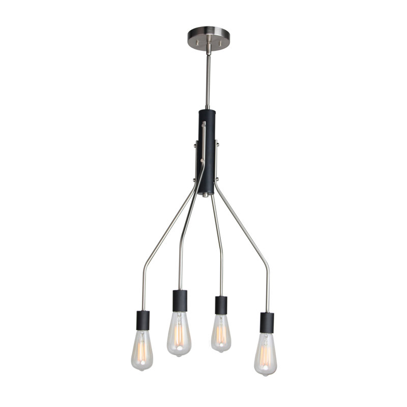 Luminaire suspendu pour grappe 4 lumières Landy, Nickel satiné / noir