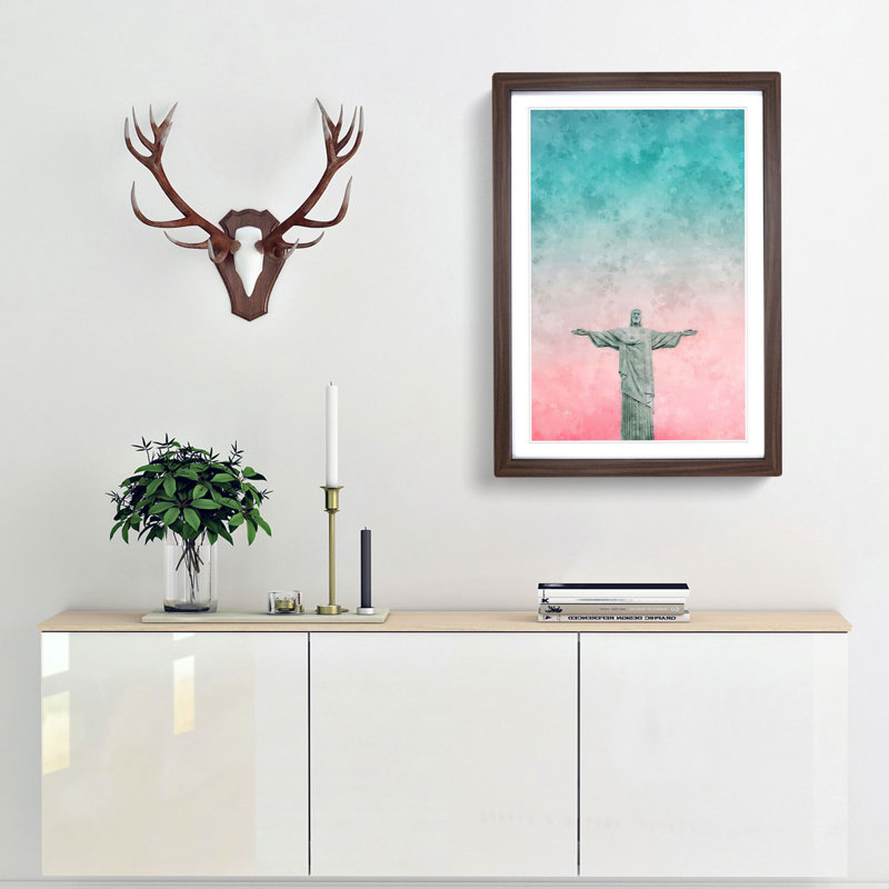 Corcovado In Rio De Janeiro Brazil Abstract - Single Picture Frame Painting on MDF, 33cm H x 24cm W x 2cm D, Walnut Framed