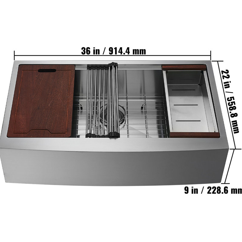Évier de cuisine de ferme, éviers encastrés en acier inoxydable 304, cuve à simple cuve avec rebord et accessoires, éviers de lave-vaisselle pour poste de travail, cuisine de préparation et évier de bar, 36 po