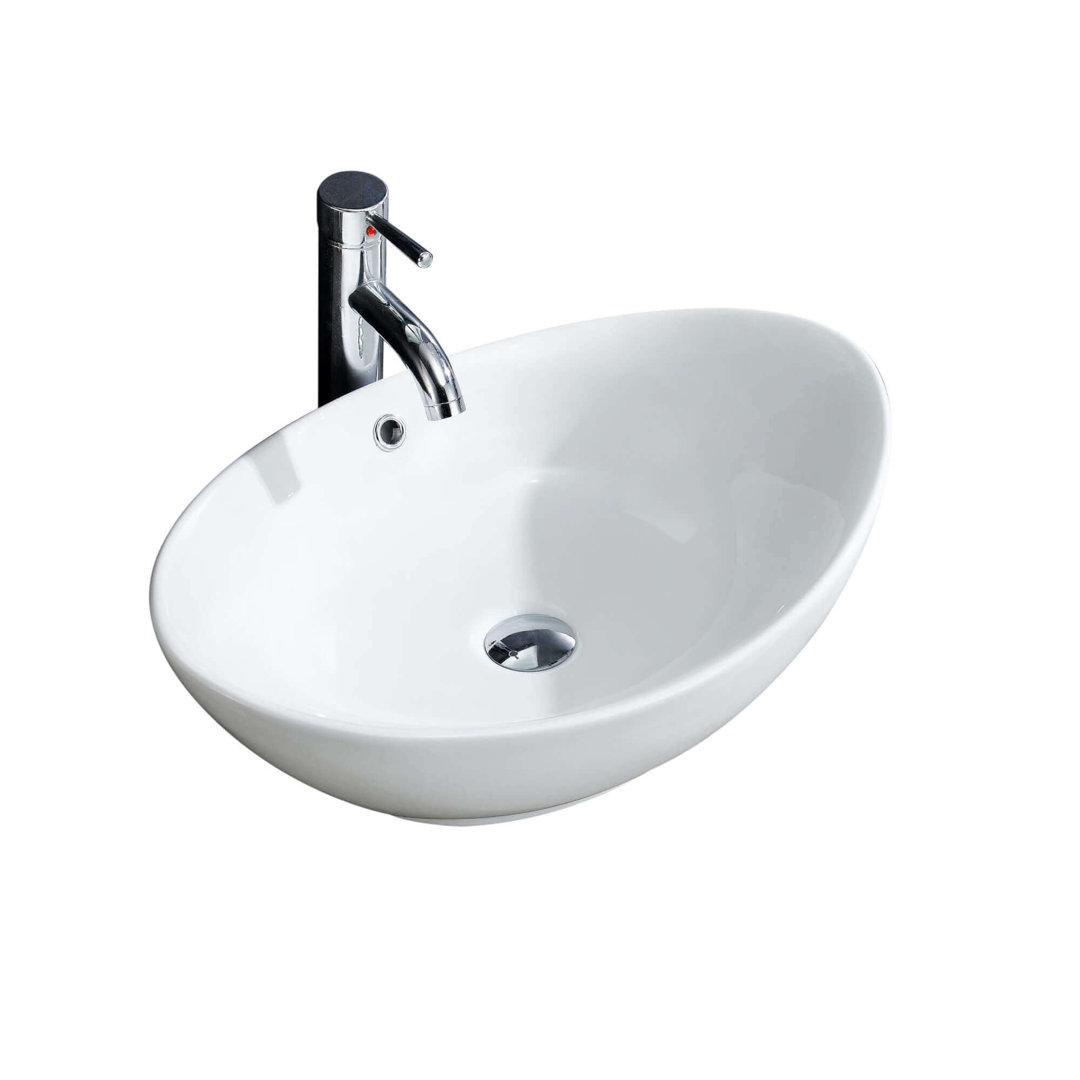 Modern Ceramic Oval Vessel Bathroom Sink with Overflow Fine Fixtures
