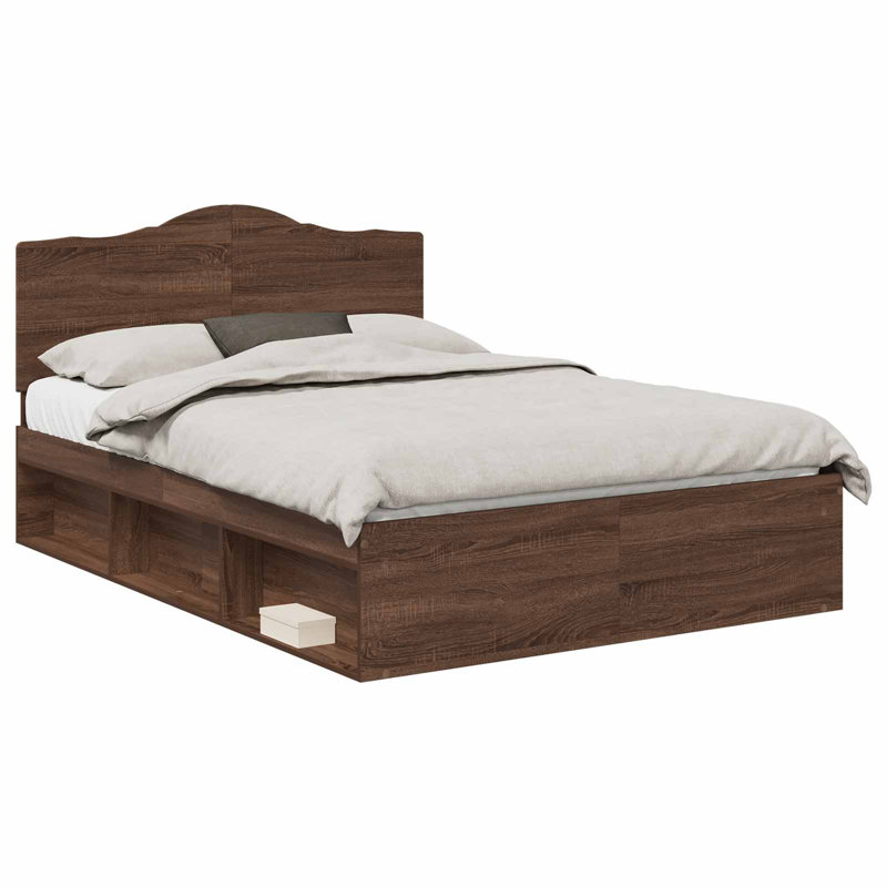 Solid Wood Bed, European Double (140 x 200 cm), Brown Oak