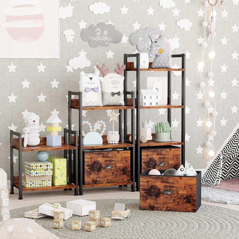 4 Tier Bookshelf With Drawer, Tall Bookcase With Shelv...