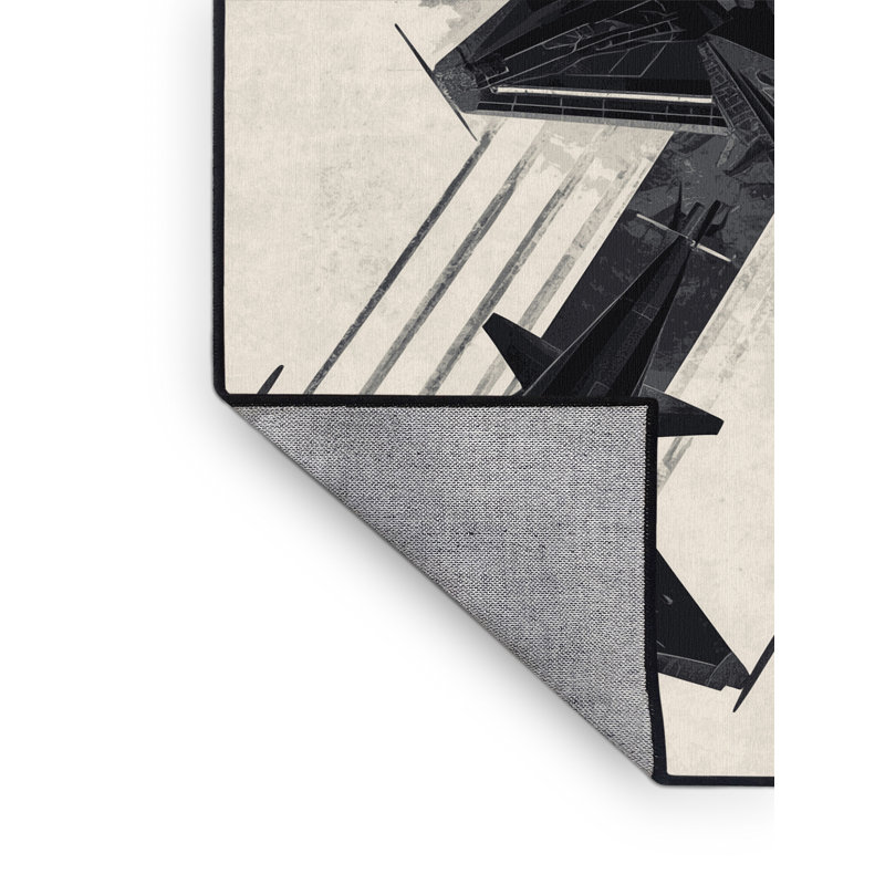 Machine Washable Vehicles And Transportation Fighter Jet Squadron Industrial Geometric Rug in Beige – Black Binding, 2x3