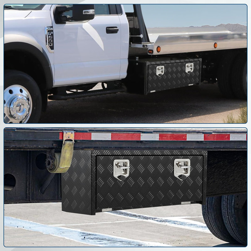 Square Truck Underbody Box - 36 in Heavy Duty Aluminum Tool Storage Chest, Waterproof Organizer for Pickup Truck Bed, RV, Trailer (36"x18"x18", Black)