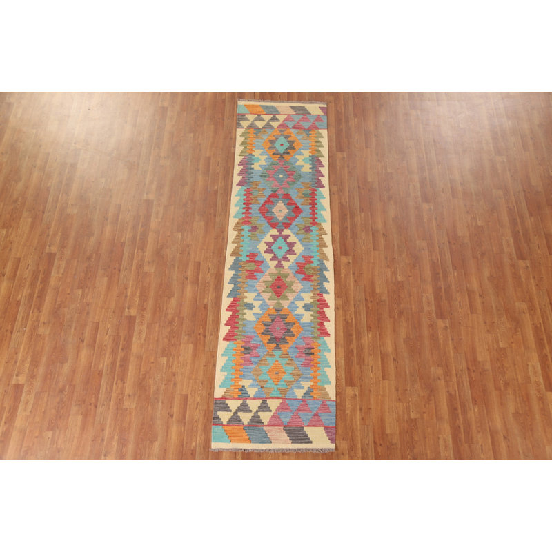 Tapis de couloir oriental réversible en laine Kilim 3 x 10