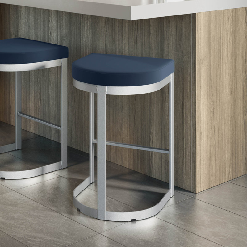 Karmen Backless Counter & Bar Stool, Gray, Blue, Bar Stool (30.13” Seat Height)