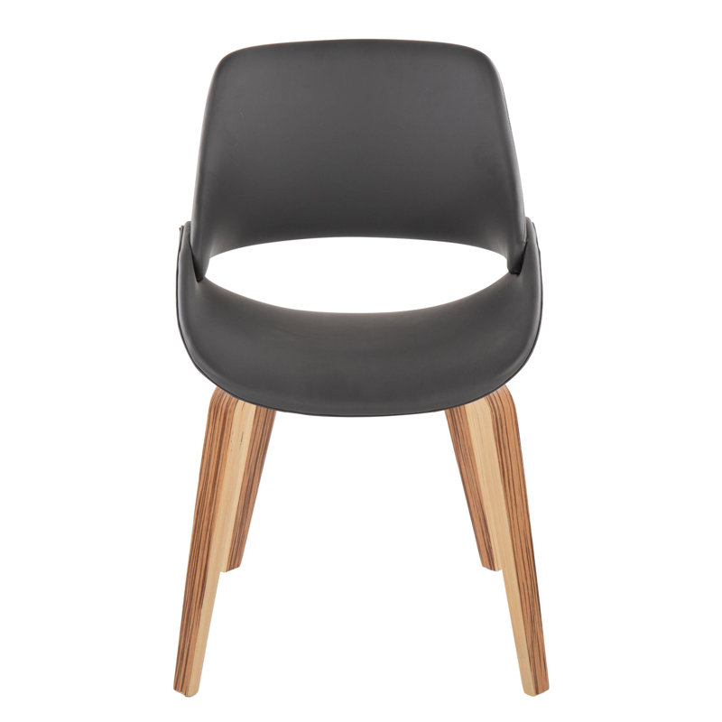 Najrin Upholstered Side Chair with Bent Wood Legs, Gray Faux Leather, Walnut Bent Wood