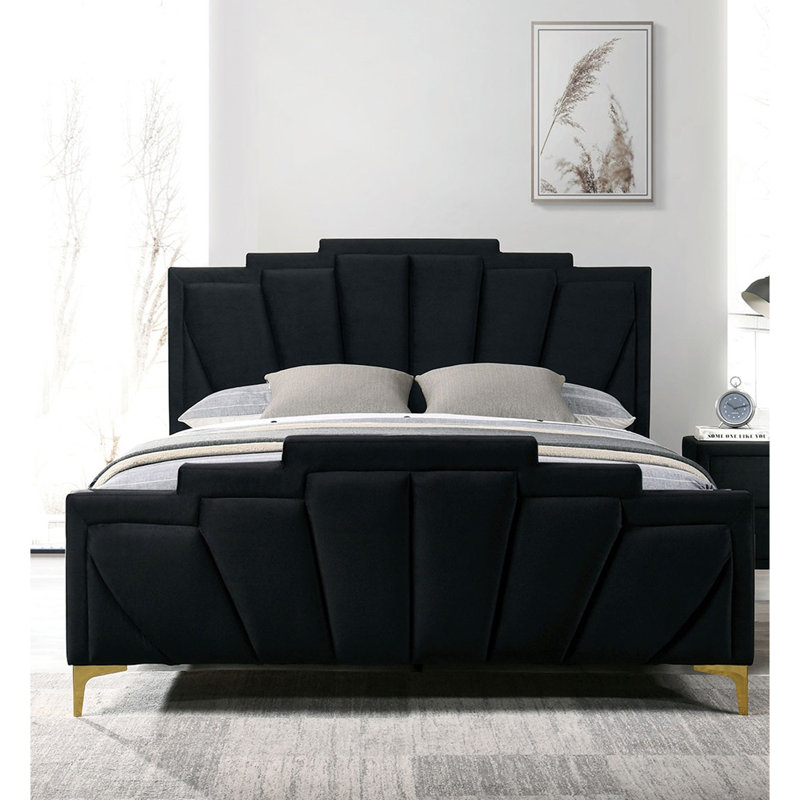 Structure de lit en flanelle Glam Classic, Noir, Grand lit