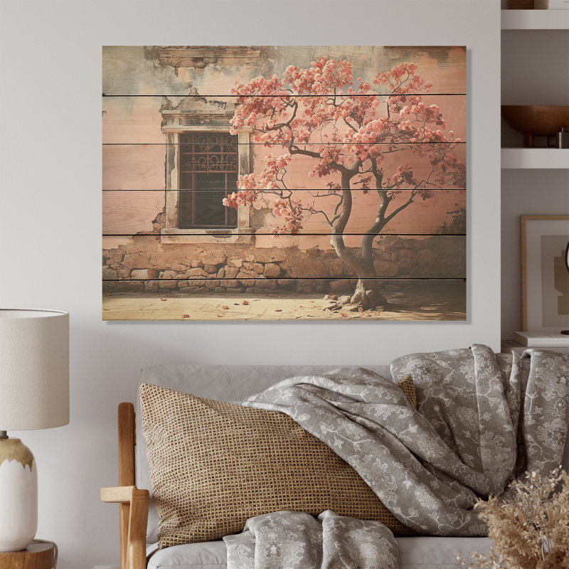 Rose, photographie, simplicité, arbre, art mural sur bois de pin naturel, H 24 po x l 32 po