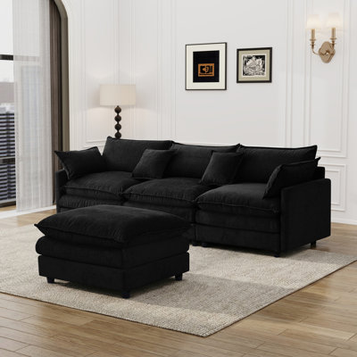 Canapé modulaire en L en chenille de 105 po à 3 places avec canapé et repose-pieds pour salon et bureau