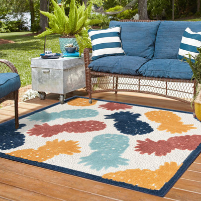 Tapis intérieur / extérieur en polypropylène tissé à la machine Medfield bleu / orange / jaune / bleu sarcelle