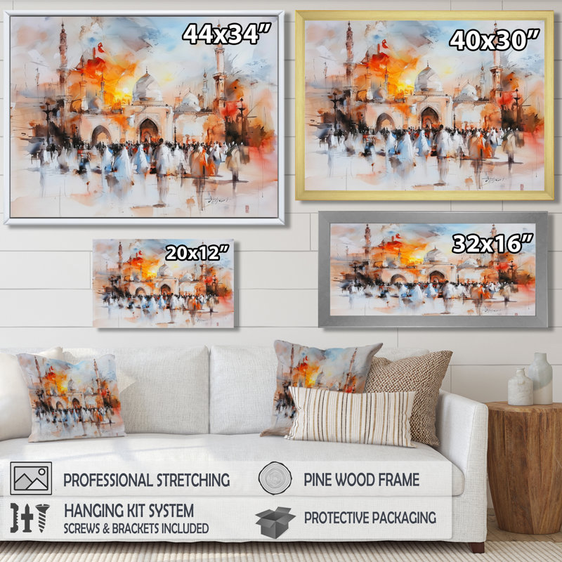 Décoration murale paysage «Prayer Time pendant le Ramadan Ier», H 24 po x l 32 po, Blanc