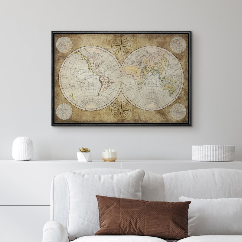Mappemonde rétro, Noir, H 16 po x l 24 po