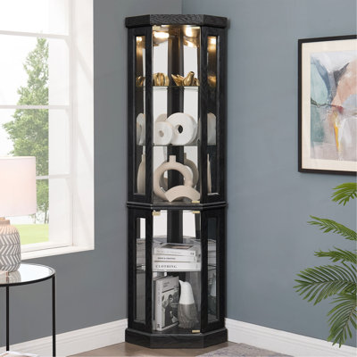 Vitrine de coin lumineuse - Vitrine de salon, objets de collection antiques, rangement pour verres à vin et à bar - Conception élégante d'angle avec lumières incluses