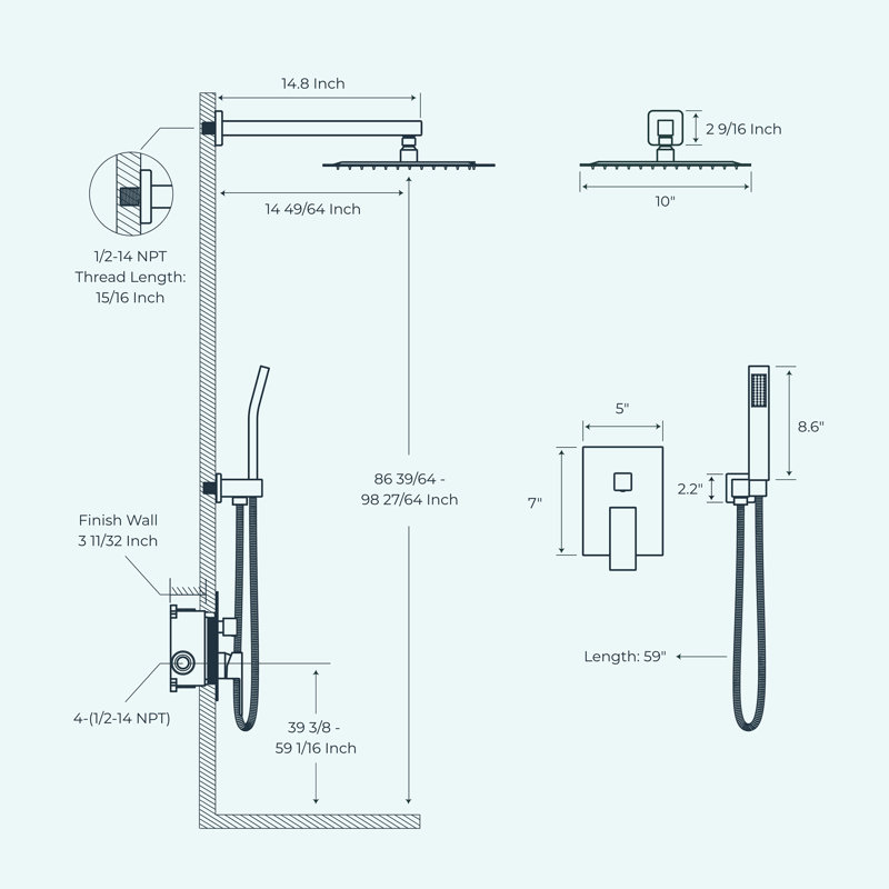 10 inch Bathroom Wall Mounted Rainfall Shower Head System with Faucet Rough-in Valve, Brushed Gold