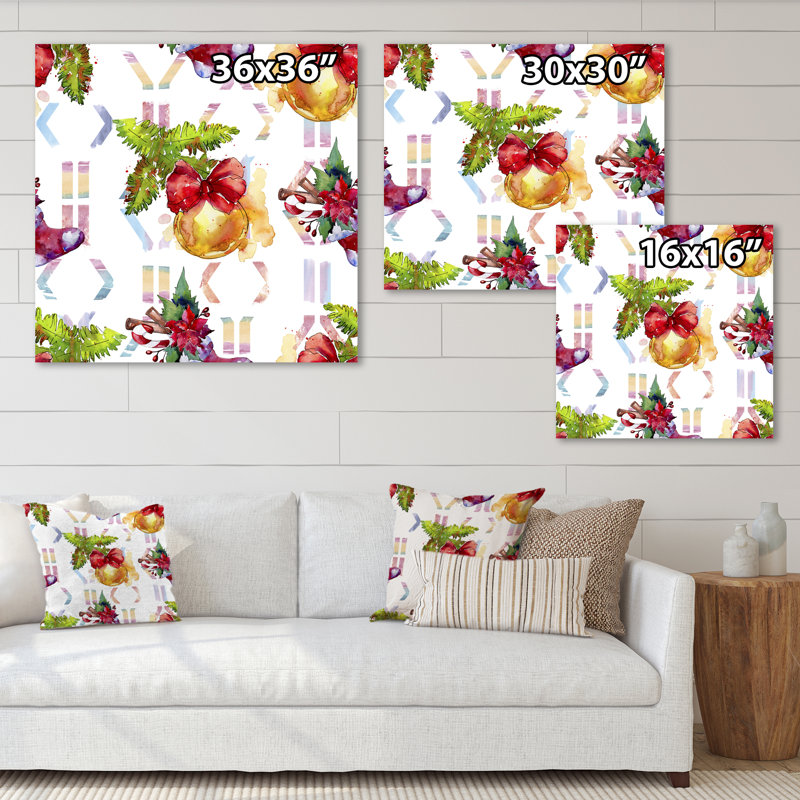 «Christmas Winter Holiday Symbols», impression sur toile, H 36 po x l 36 po x P 1 po, Toile tendue