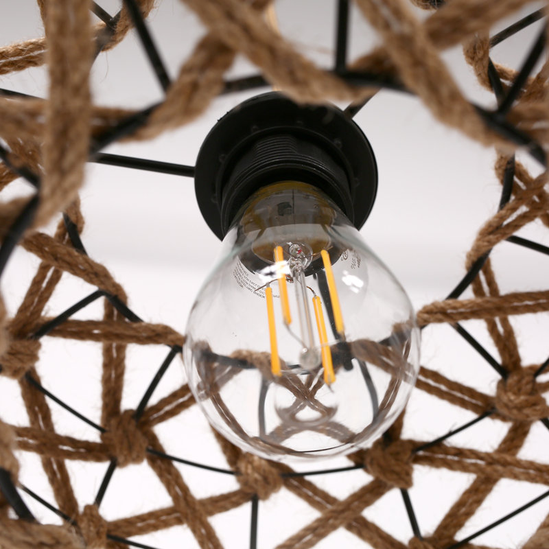 Plug-in 1 - Light Boho Pendant Light Rattan Rope Chandelier 11.81in Drum Chandelier