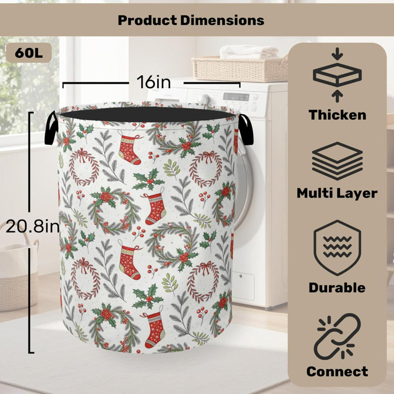 Panier de rangement pliable de Noël pour panier à linge imperméable avec poignées