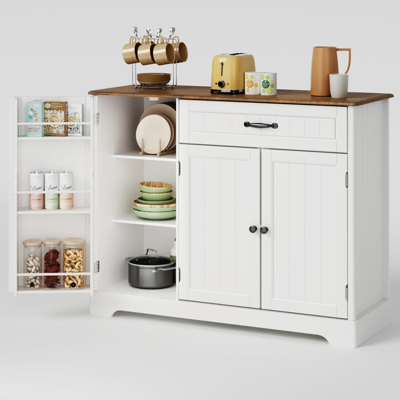 Garde-manger de 33 po avec 3 portes, 1 tiroir et plusieurs options de finition Bayview, Blanc/naturel