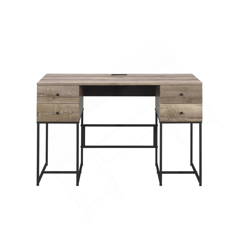 Desirre Rustic Oak  Black Finish Wirting Desk W/ USB Port