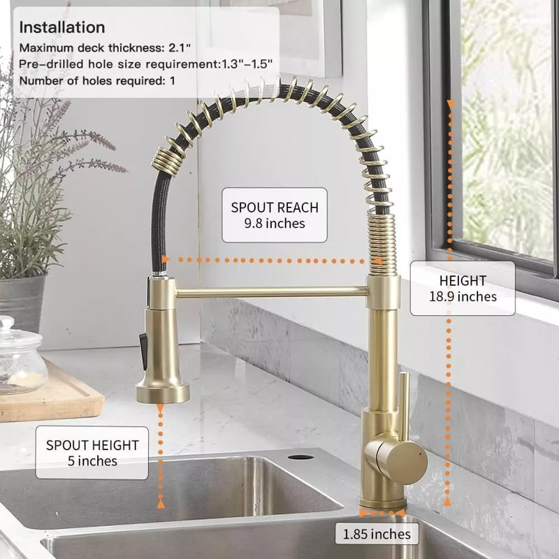 AlenArtWater Pull Down Kitchen Faucet, Brushed Gold