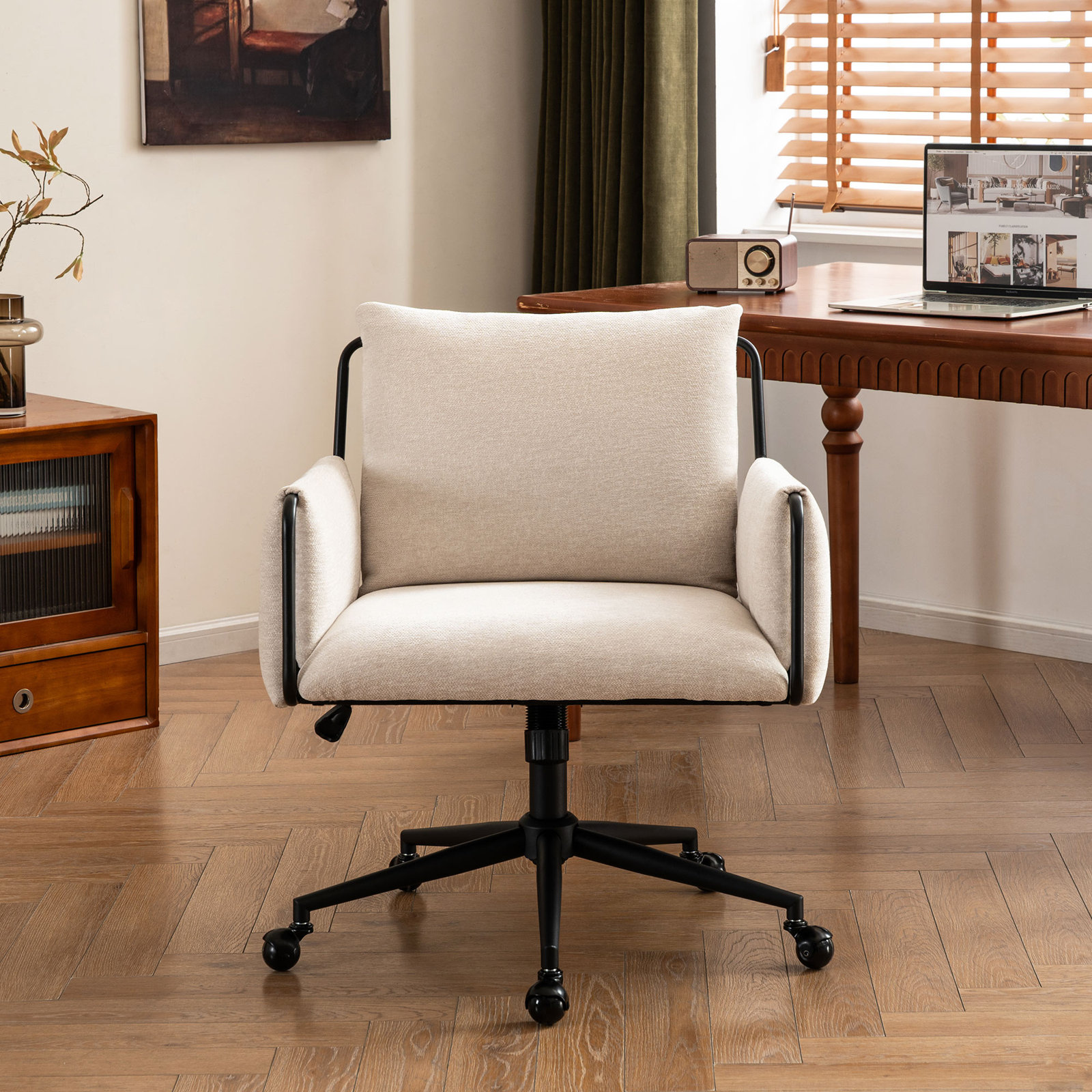 Arianna Office Chair with Lumbar Support, Beige Seat/ Black Frame