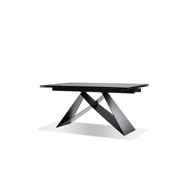 Extendable Glass Top Metal Base Dining Table