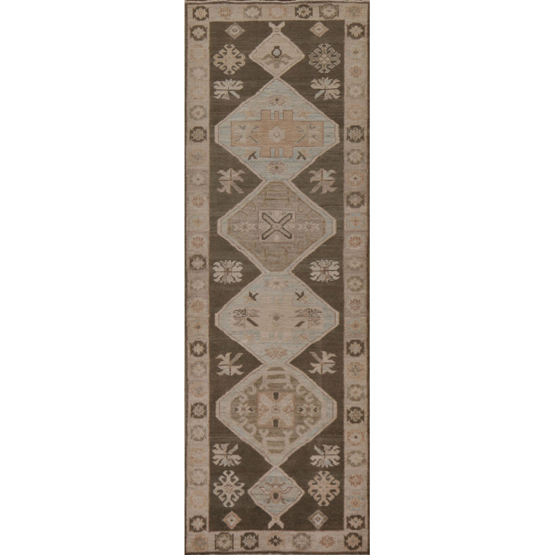 Tapis de couloir unique en laine noué à la main 2 pi 10 po x 9 pi 5 po nouvel âge Oushak