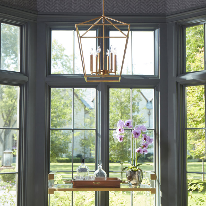 Arletta 6 - Light Dimmable Lantern Square / Rectangle Chandelier, Gold Leaf