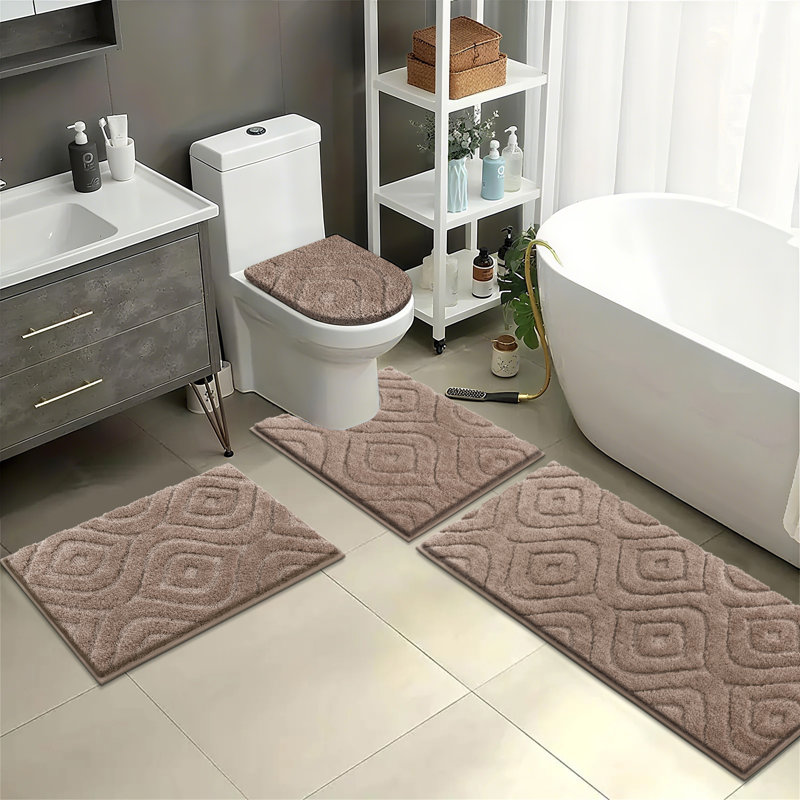 Ensemble de tapis de bain en microfibre 4 pièces avec envers antidérapant, Brun