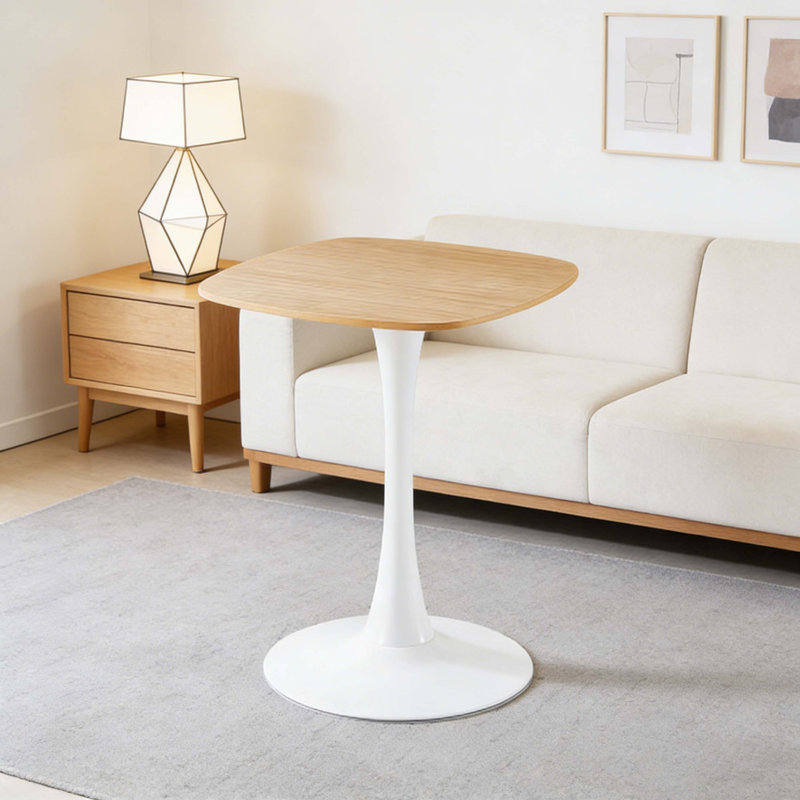 Table de salle à manger carrée 23,62 "à piédestal en chêne, petite table moderne en bois aggloméré pour 2-3 personnes, table de cuisine compacte pour petits espaces