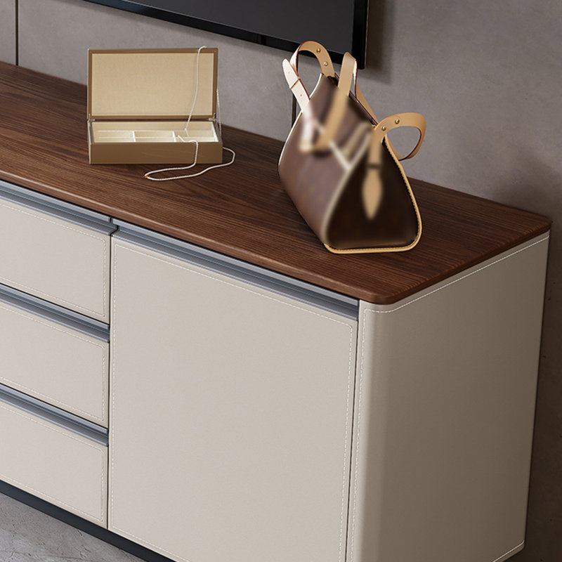 Floor standing TV stand, Beige/Dark Brown Wood, 70.87"
