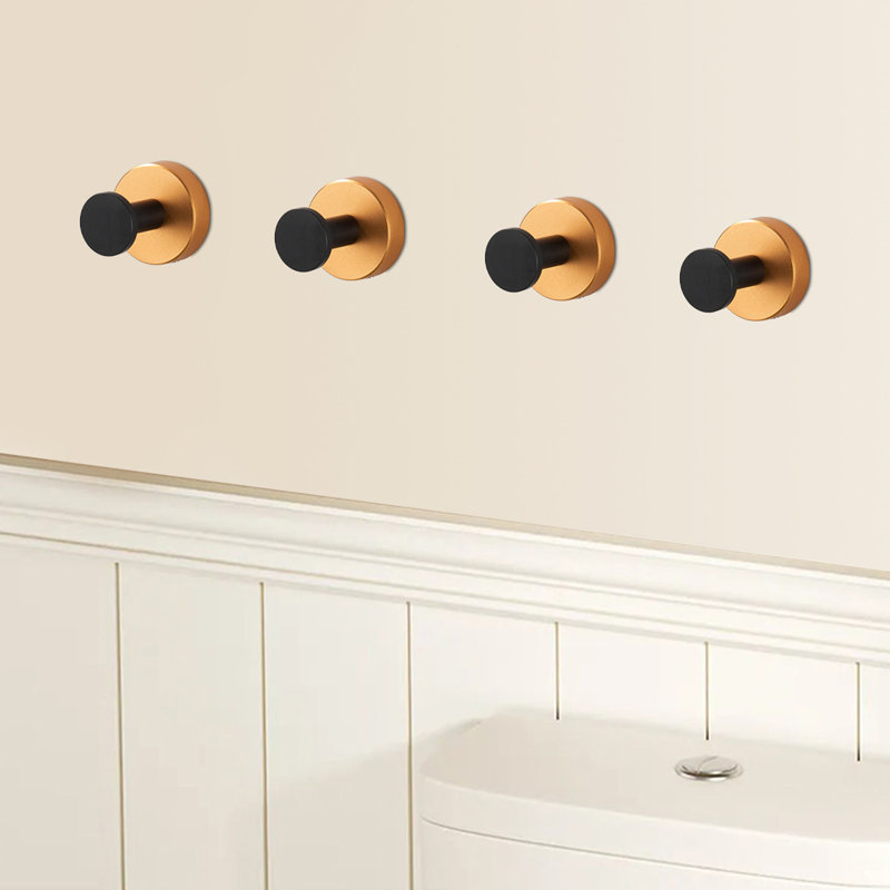 4 Pieces Knob Round Base Wall-Mount Robe/Towel Hook In Black Gold