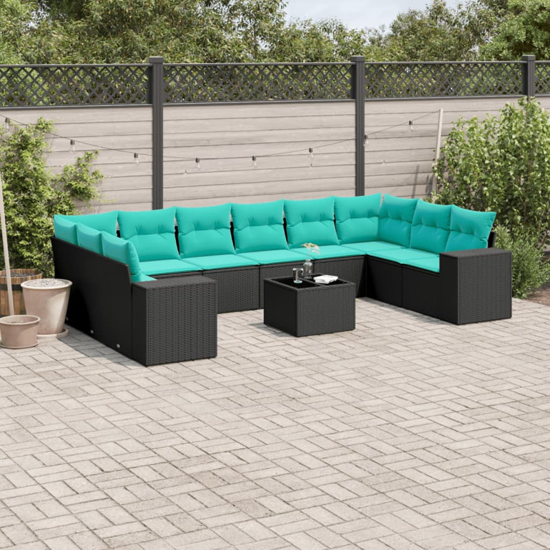  Ensemble de canapé de patio 11 pièces avec coussins en rotin de polyester noir