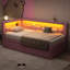 Lit plateforme tapissier simple avec ports USB et ceinture à DEL, avec 2 tiroirs, rose-582113636