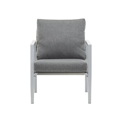[Set of 2] Silver Aluminum Lounge Chair with Sleek Rope Accents and Comfortable Cushions, Perfect for Modern Outdoor and Indoor Spaces