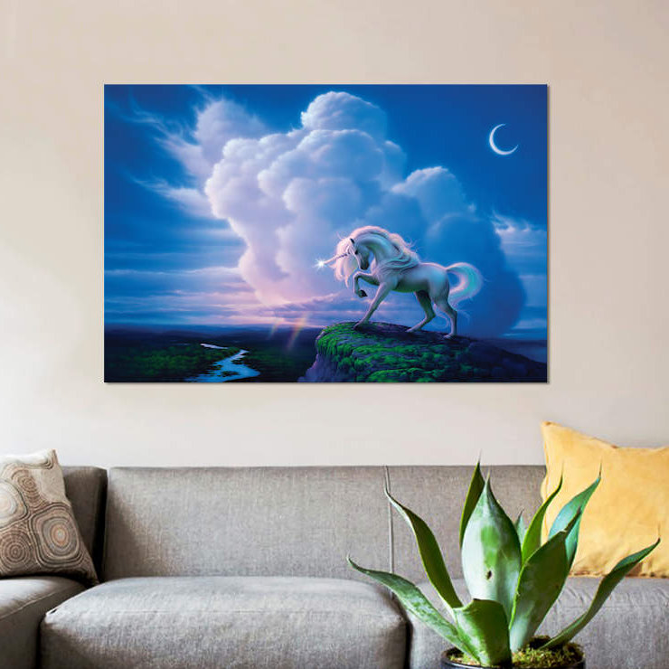 « arc de licorne », impression sur toile, H 18 po x l 26 po x P 1,5 po, Toile encadrée noire, Pas de tapis