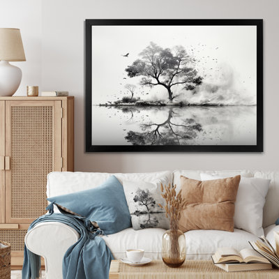 " Grey White Minimalism Tree Ink Harmony II "