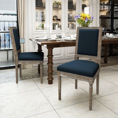 2 chaises de salle à manger bleu marine - Housse en tissu, pieds en bois d'hévéa