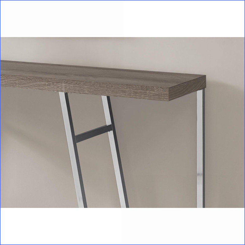 Table basse brune en stratifié avec pieds chromés - peu encombrante pour le salon, polyvalente