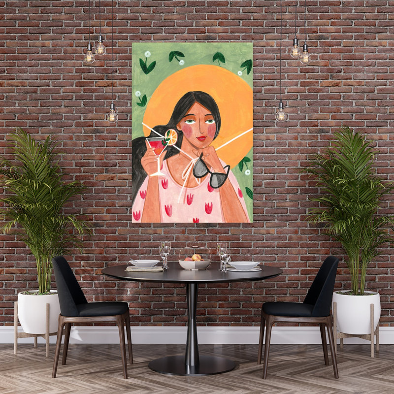 Abstract Modern Bohemian Woman With Cocktail Abstract Contemporary Flower Portrait Wall Art Print, 152.4cm H x 101.6cm W