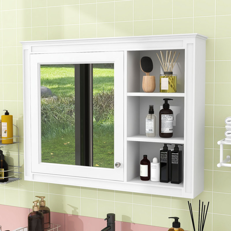 Armoire à pharmacie murale élégante avec miroir, tablette réglable et rangement dissimulé